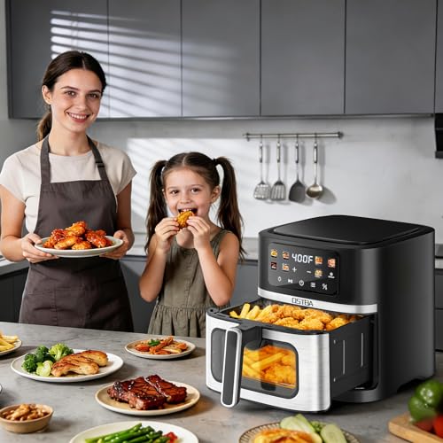 Image of OSTBA 8.5QT Large Air Fryer with Visible Window, 1700W Single Basket Air Fryer, Clear View Nonstick Basket, Digital Touchscreen, 8 Presets, Auto Shutoff, Dishwasher Safe