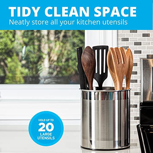 Cooler Kitchen Extra Large Rotating Stainless Steel Utensil Holder Caddy With Sturdy No-Tip Weighted Base, Removable Divider, And Gripped Insert Dishwasher Safe #TOP5