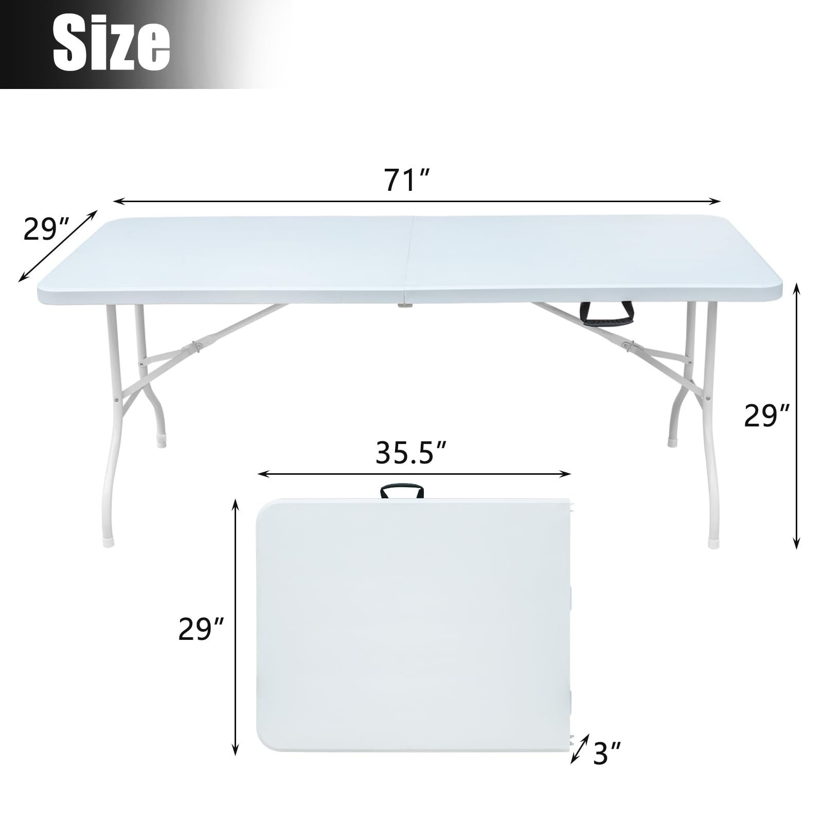 COOLPEEN Folding Table 6FT Foldable Outdoor Table Camping Table Picnic Table for Parties Wedding Camping Office with Carrying Handle - White