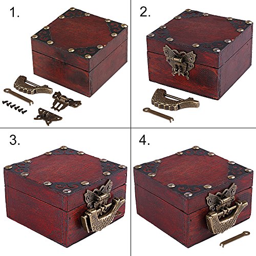 Image of Antique Small Chinese Locks with Key & Latch Hasp Set, Vintage Jewelry Gift Box Decorative Padlock Lock Hardware Latch Set for Wood Box, Fish Lock