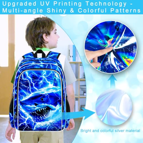 Image of 17 inch Shrak Backpack for Boy, 3Pcs Lightning Bookbag for Elementary Preschool Kindergarten, Kids School Thunder Backpacks with Lunch Box (Blue)