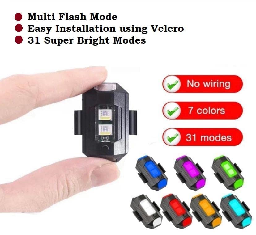 Pack of 1 Aluminium Airplane Light (7 Colors) Waterproof Universal Warning Signal Blinker Led Strobe Rechargeable Safety Light for Bike Motorcycles Cars Bicycle Drones Helmet 3