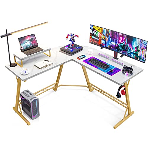 Casaottima Gaming Desk L Shaped Computer Desk, Corner Desk For Home Office With Monitor Stand 51", Laminated Marble #TOP15