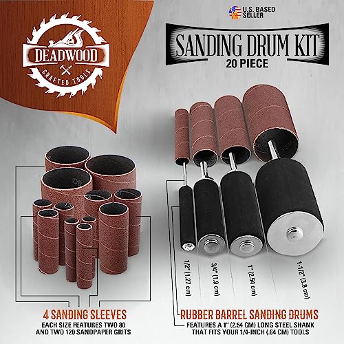 Dct 1/4 Inch Drive Drill Press Sanding Drum Kit - Rubber Sanding Drums (0.5-1.5 Inch) And Spindle Sander Sleeves, 20Pc #TOP1
