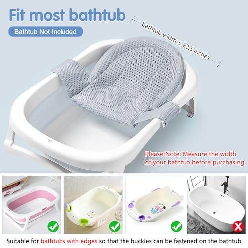Image of Colorlife Baby Bath Seat Support Net Infant Bathing Seat Support Mat, Adjustable Comfortable Non-Slip Three-Pointed Baby Shower Net Bathtub Sit Up Mesh for Newborn 0-12 Months-Gray(No Bathtub)