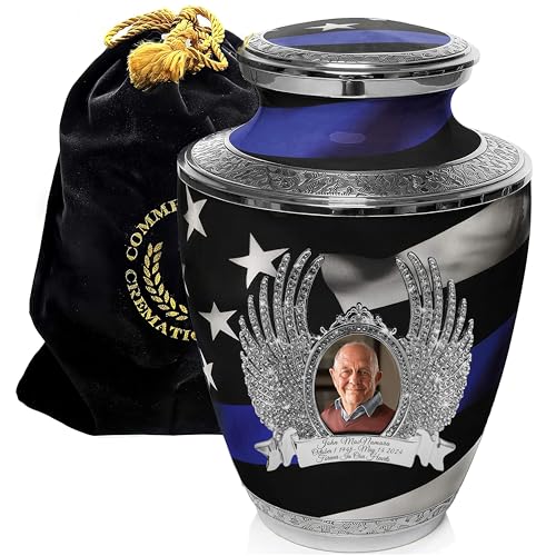 Image of Blue Line Flag Cremation Urns for Human Ashes Adult Man & Urns for Ashes