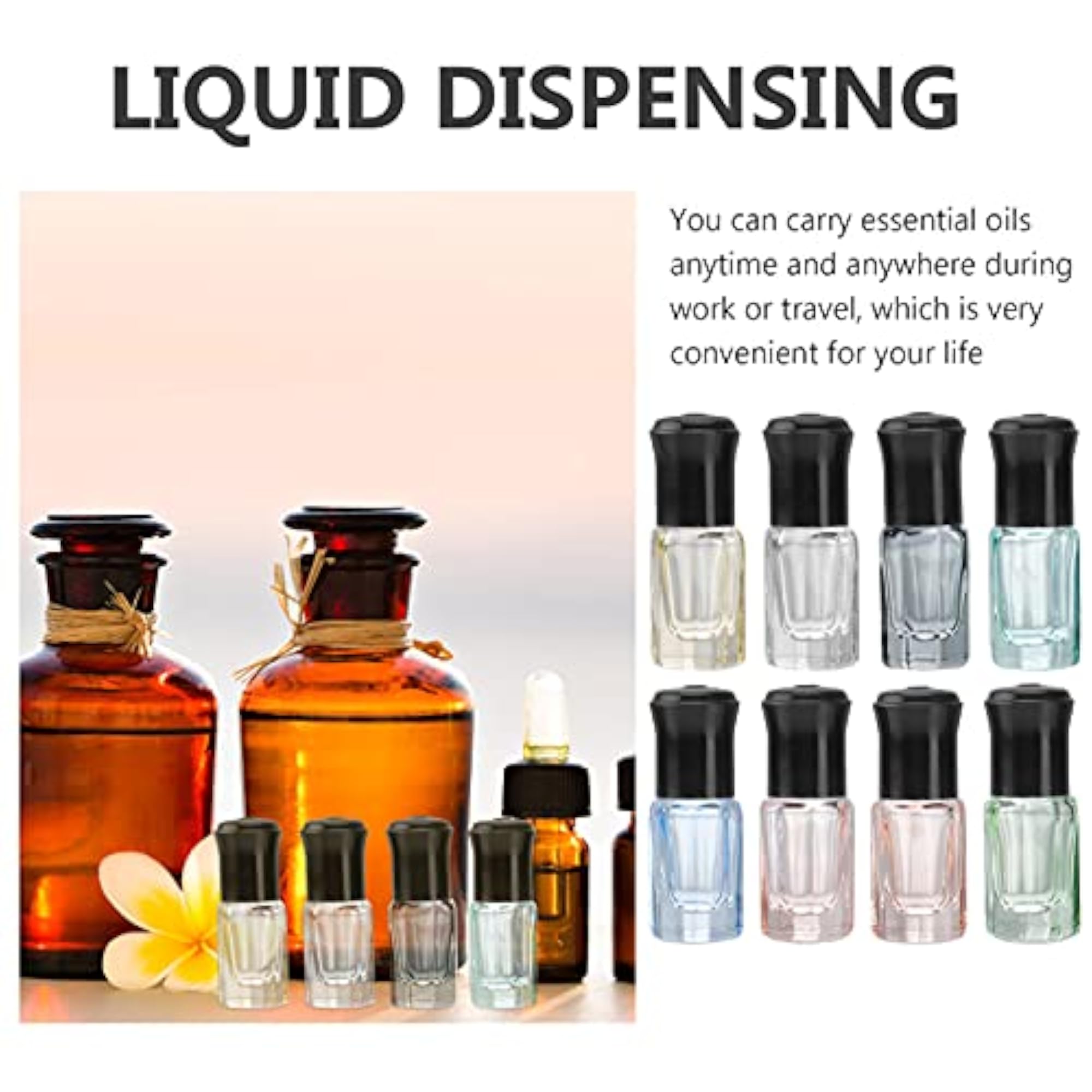 8pcs 3ml Clear Glass Roll-On Bottles for Essential Oils