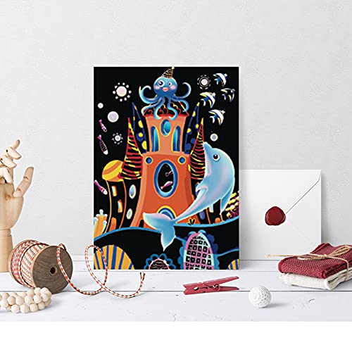 Boteen Scratch & Sketch Art For Kids-Scratch Rainbow Painting Art Paper ,Scratchboard Creative Diy Kids Arts And Crafts Gifts,8Pcs Size For 10.6''X7.6''(Space & Underwater World) #TOP4