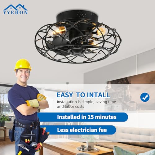 YYEHON Caged Ceiling Fan with Lights and Remote Control, Flush Mount Bladeless Chandelier Fan, 16.1" Low Profile Fandelier for Bedroom, Living Room, Kitchen by YYEHON - Image 6