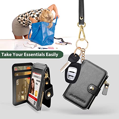 M-Plateau Wallet, Womens Wallet Pu Leather Keychain Wallet With Zipper Coin Pocket And Id Window Gift Box (Black) #TOP1