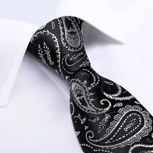 Image of DiBanGu Mens Paisley Tie Set Silk Woven Jacquard Necktie and Pocket Square Cufflinks Gift Set for Wedding Bussiness