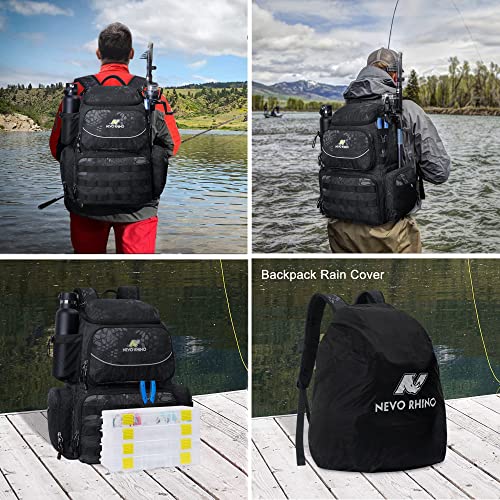 N NEVO RHINO Fishing Tackle Backpack with Rod Holders, 4 Tackle Boxes, 40L Large Storage Waterproof Fishing Bag for Fishing - Image 7