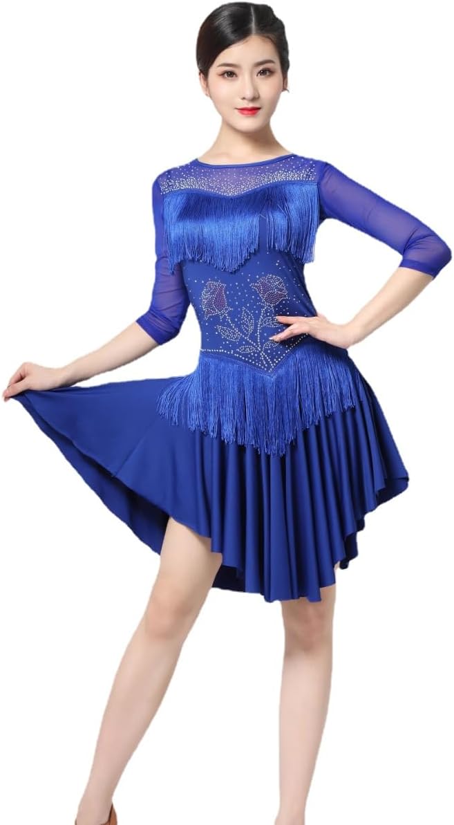 HEARTTOUCH Women Ballroom Dance Dress Salsa Latin Dance Dress with Shorts Modern Waltz Tango Swing Dress Competition Costume