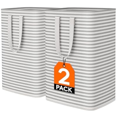 Lifewit 2 Pack Laundry Hamper Large Collapsible Laundry Baskets, Freestanding Waterproof Clothes Hamper with Easy Carry Handles in Laundry Room Bedroom Bathroom College Dorm for Adults, Grey, 2 x 80L