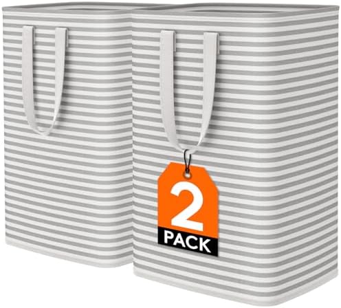 Lifewit 2-Pack 80L Freestanding Laundry Hamper, Large Collapsible Laundry Baskets with Easy Carry Extended Handles, Waterproof Clothes Hamper in Bedroom, Bathroom, Laundry Room, College Dorm, Grey