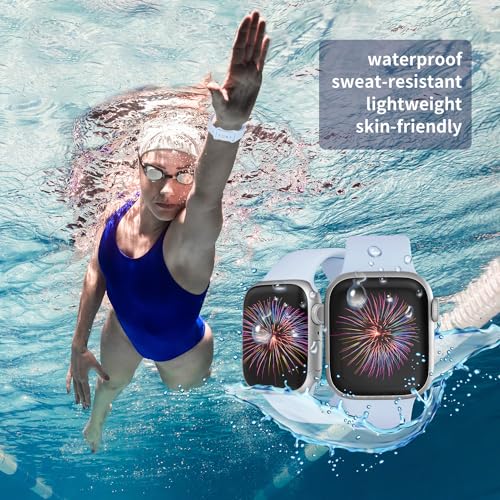 Image of Sport Bands Compatible with Apple Watch Band 38mm /40mm /41mm /42mm /44mm /45mm /49mm Women Men,Soft Silicone Strap Compatible with iWatch Ultra2 /Ultra Series10 /9 /8 /7 /6 /5 /4 /3 /2 /1 /SE Light Blue