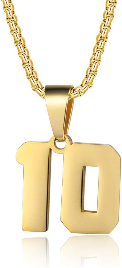 Number Necklaces Personalized Necklaces 18K Gold Plated Initial Number Pendant Stainless Steel Chain Sports Necklaces for Men Women