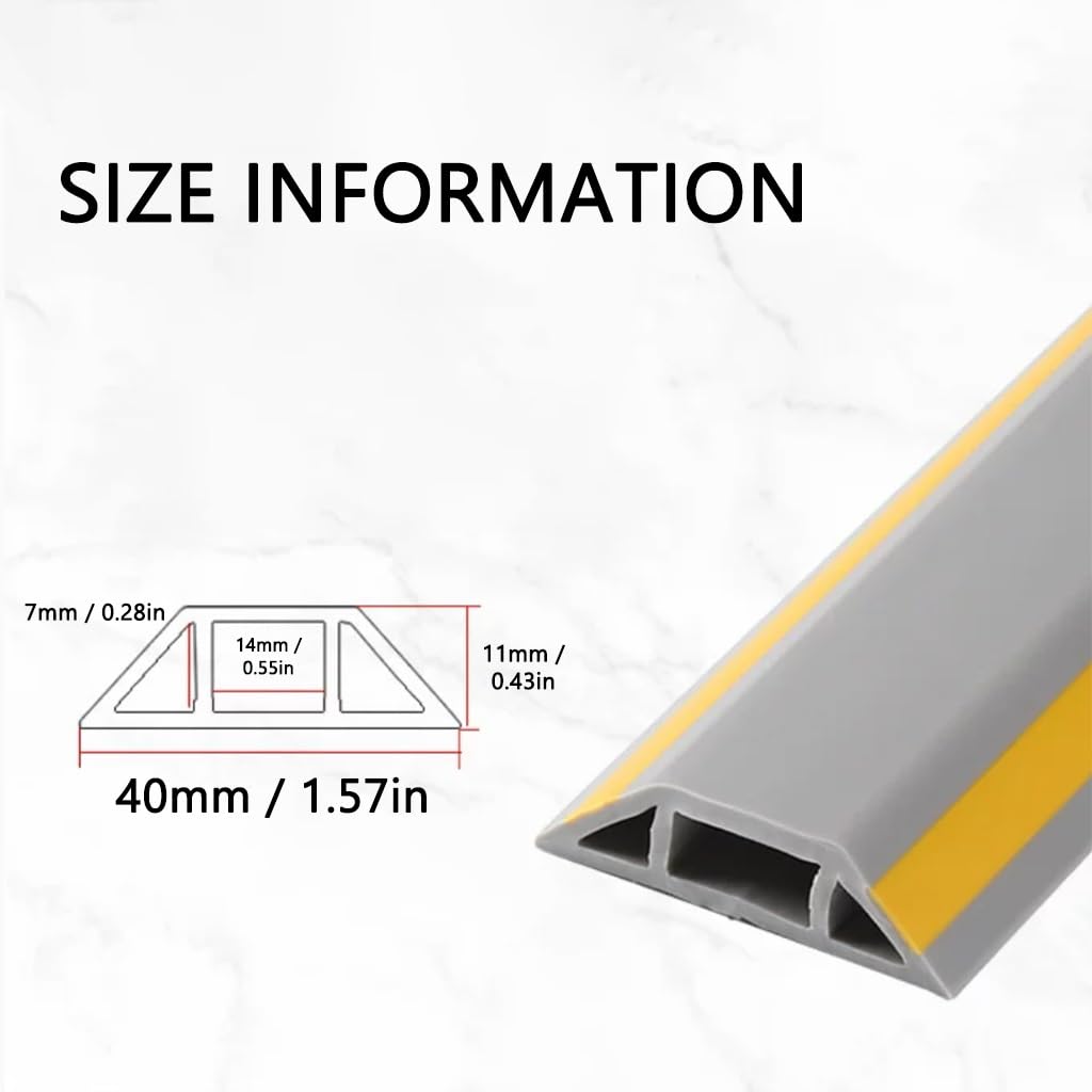 Protector De Cable De Alimentación De Suelo Antideslizante Y Seguro, Escondedor De Cables para Suelo Oculta, Instalación Autoadhesiva(Grey,5m)