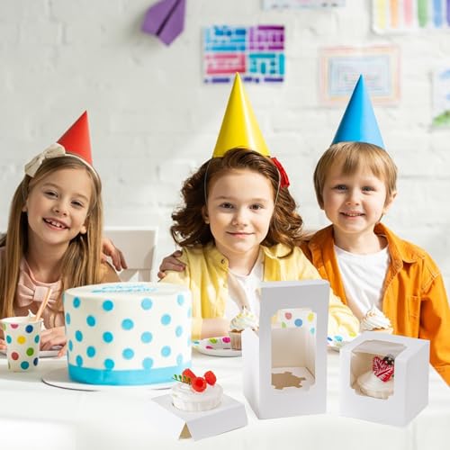 Image of BOOMIBOO 200 Pack Individual Cupcake Containers, Cupcake Boxes with Window, Food Grade Cupcake Holders with Inserts, Stackable Deep Cupcake Carrier (White)