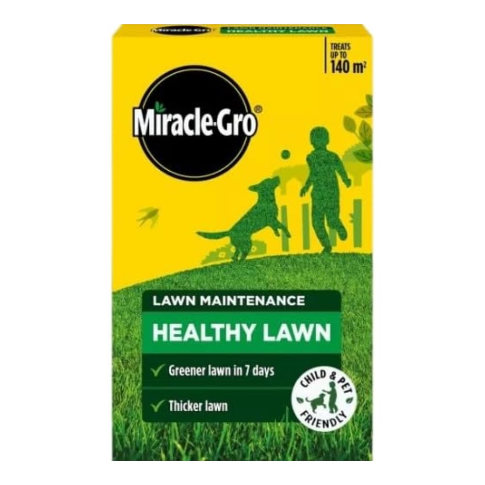 Miracle-Gro Healthy Lawn Fertiliser - Complete Lawn Care for Strong, Green, and Healthy Grass - Easy to Apply - Ideal for Home Gardens - Coverage 80m² / 140m² (140m2)