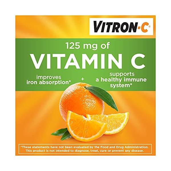 Vitron-C-High-Potency-Iron-Supplement-with-125-mg-Vitamin-C-60-Count Vitron-C Iron Supplement, Once Daily, High Potency Iron Plus Vitamin C, Supports Red Blood Cell Production, Dye Free Tablets, 60 Count