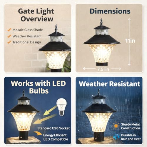 Image of Areezo Waterproof Outdoor Gate Light for Main Gate Pillar - Modern LED /Holder Based Lamp for Home, Garden & Balcony (Pack of 3, Jalwa Black)