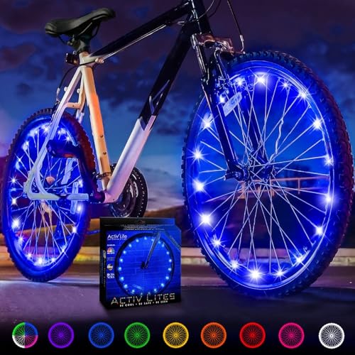 Activ Life Bike Wheel Lights - Holiday Night Visibility - Bike Lights - Colorful LED Spoke Display & Bicycle Wheel Lights - Christmas Stocking Stuffer Bicycle Accessories - Pack of 2, Blue