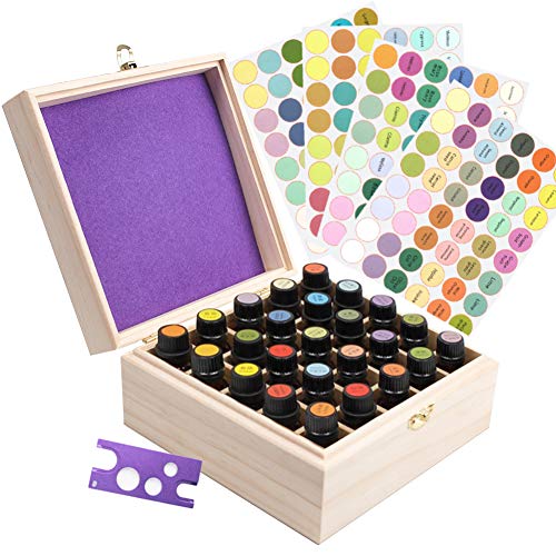 DomeStar Essential Oil Box, 25 Slots Essential Oil Storage Wooden Storage Case Oils Rack Holds 5-15ml Essential Oil Bottles