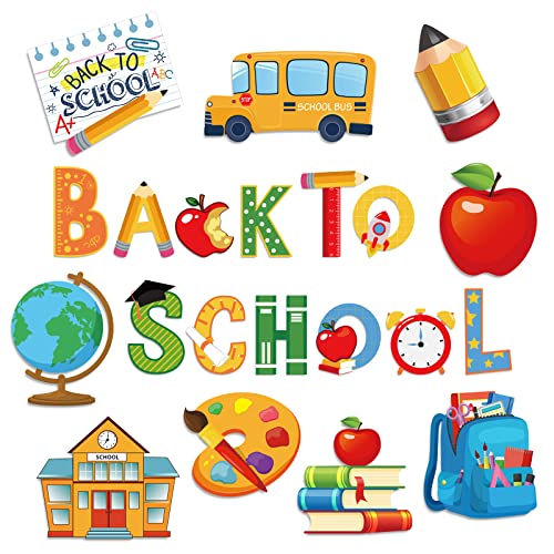 Image of Whaline 51Pcs Back to School Cutouts Pencil Assorted Designs Bulletin Board Decoration First Day of School Paper Cut-Outs with 100Pcs Glue Points for Teacher Students Classroom Game Party Supplies
