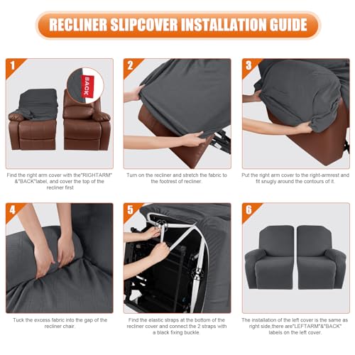 Image of VANSOFY Oversized Recliner Cover, 2-Pieces Stretch Reclining Couch Cover with Pockets Loveseat Sofa Slipcovers Soft Washable Furniture Protector for Dogs Cats(Charcoal Gray)