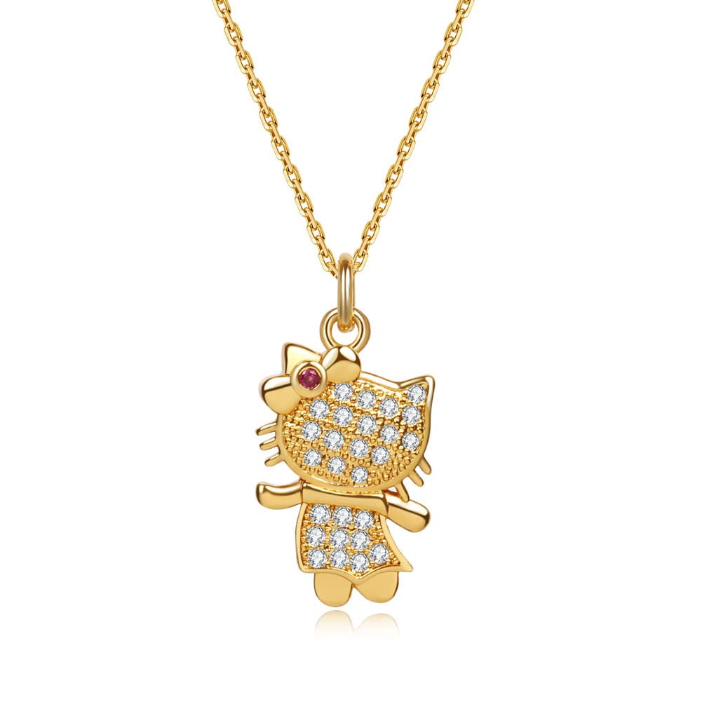 ForuistonAmethyst Kitty Cat Butterfly Cubic Zirconia Gold Pendant Necklace Gifts for Women Mom Grandma Christmas Valentine Birthday Anniversary