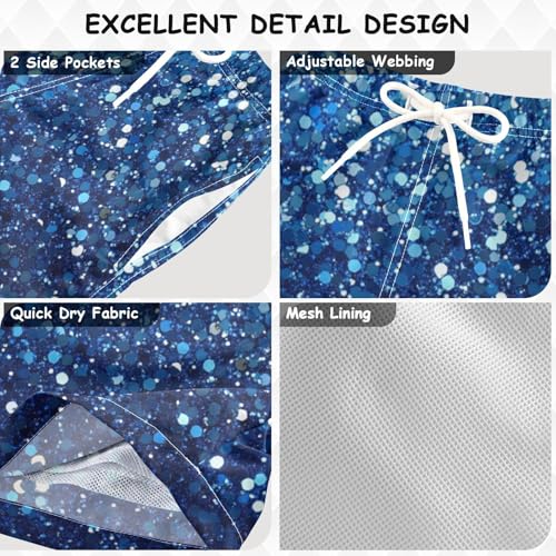 Pigsaly Boys Swim Trunks Dark Cobalt Blue Gradient Flashing Glitter Boys Board Shorts Swimsuit Swimwear Bathing Suit S3