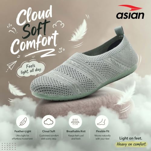 Image of ASIAN ZERI-02 Women's Knitted Slip-On Casual Shoes | Lightweight, Memory Foam, Flexible & Breathable Footwear for Walking, Travel & Casual Use