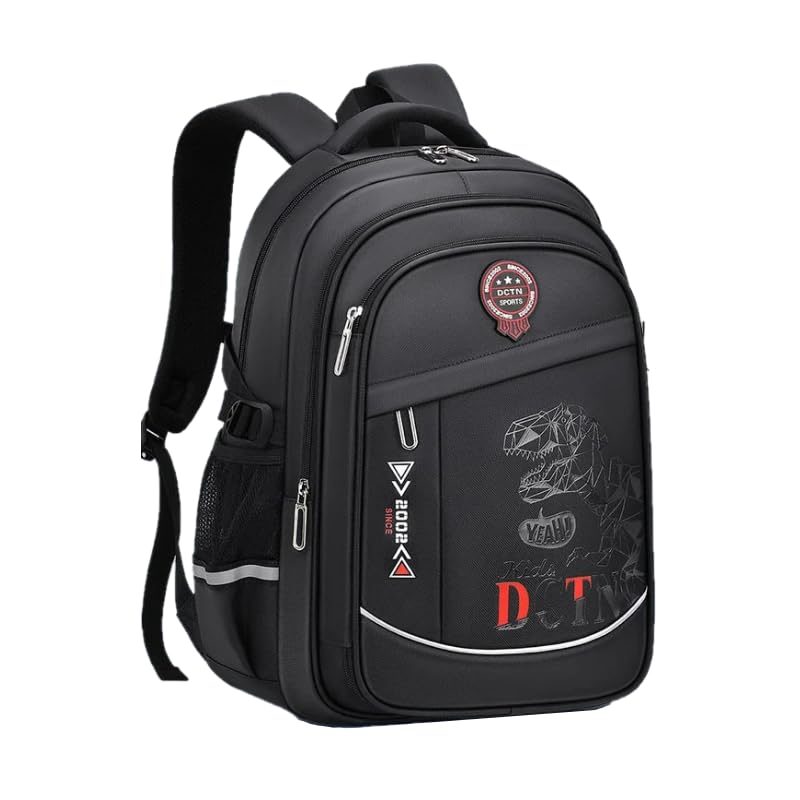Mochila Escolar Masculina LukeSports Grande Reforçada Dino – 45cm – Impermeável e Organizada (Preto)