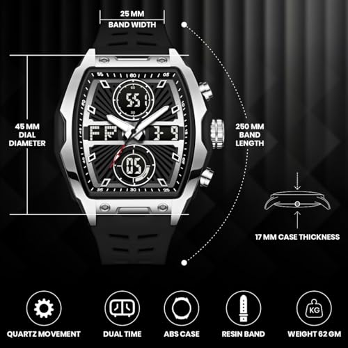 Image of V2A Impact-KUBIX 5410 Analog-Digital Watch for Men | Trendy Tonneau Shape | Bold Fashion Performance Watch with 3 Time Zones, Countdown, 50M Water Resistance, Alarm & Stopwatch
