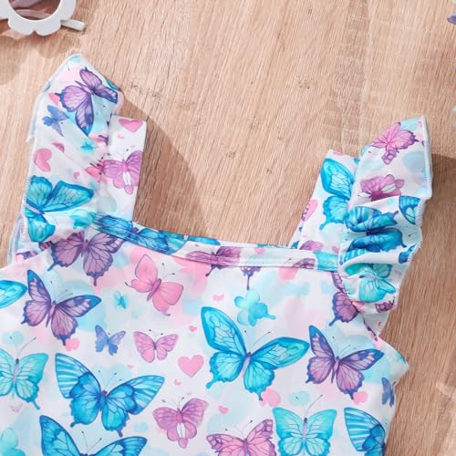 Girls Summer Dresses Unicorn Cotton Ruffle Sleeve Tiered Swing A-Line Dress Cute Midi Casual Sundress for Toddler Kids4
