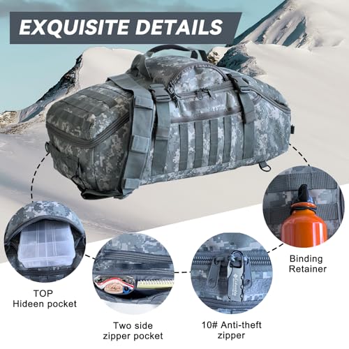 Image of Hannibal Tactical 65L Large Duffle Bag, 3-in-1 Tactical Backpack MOLLE Pack for Sports, Gym, Outdoor, ACU