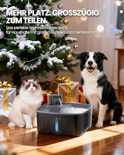 Kittyspout Trinkbrunnen für Hunde Kabellos 8L/270 oz Grosse Hundebrunnen Katzenbrunnen mit Bewegungsmelder, Hunde Trinkbrunnen Kabellos mit Akku 4000mAh, mit Leiser Pumpe und Aktivkohlefilter