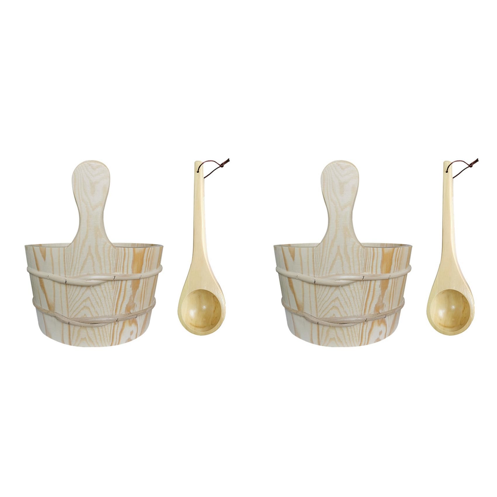 Vjsujehgy 2X Wooden Sauna Bucket and Spoon Handmade Sauna and Spa Accessories Wooden Sauna Bucket