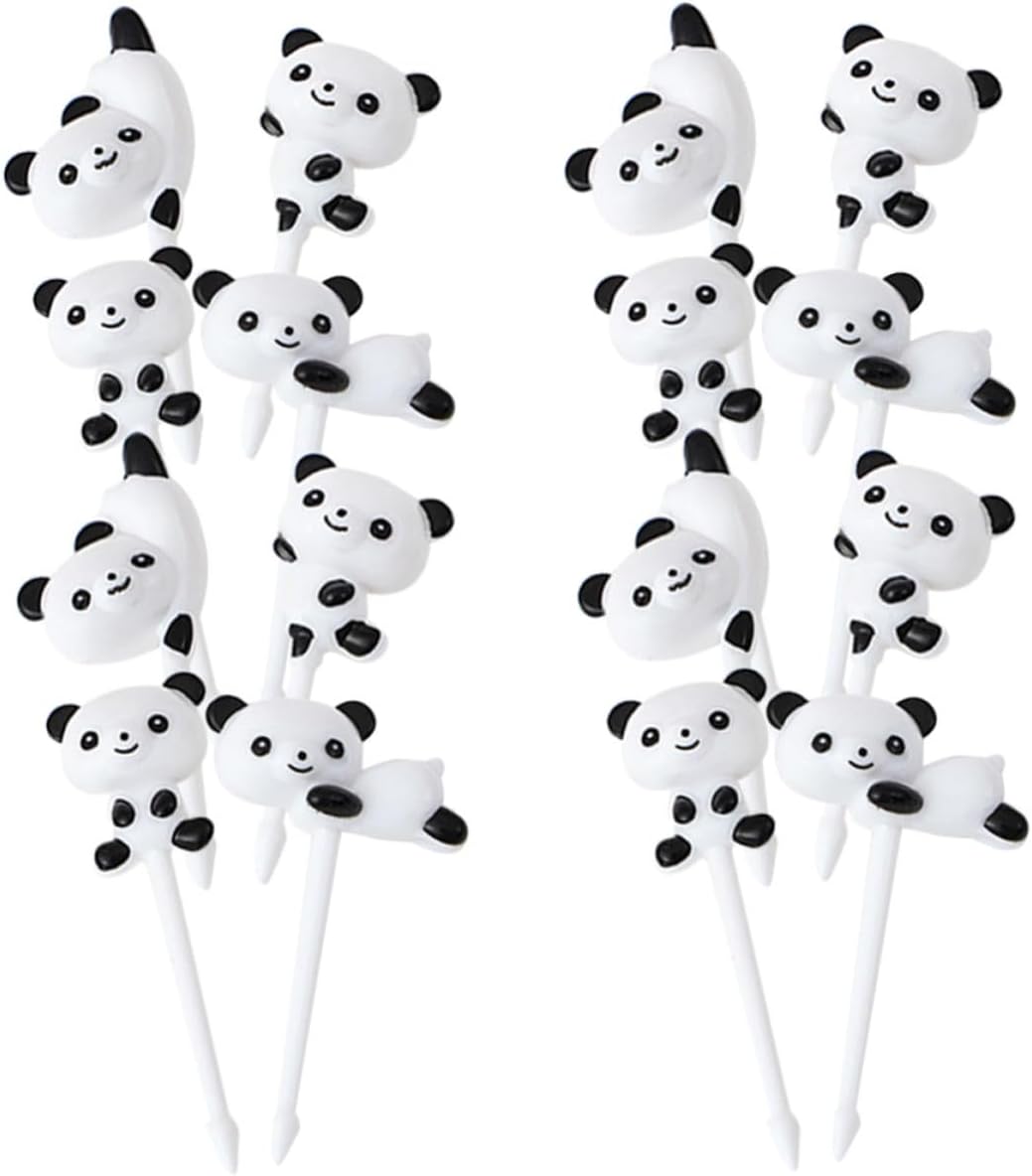 16pcs Cartoon Panda Fruit Picks Plastic Food Sticks for Bento Lunch