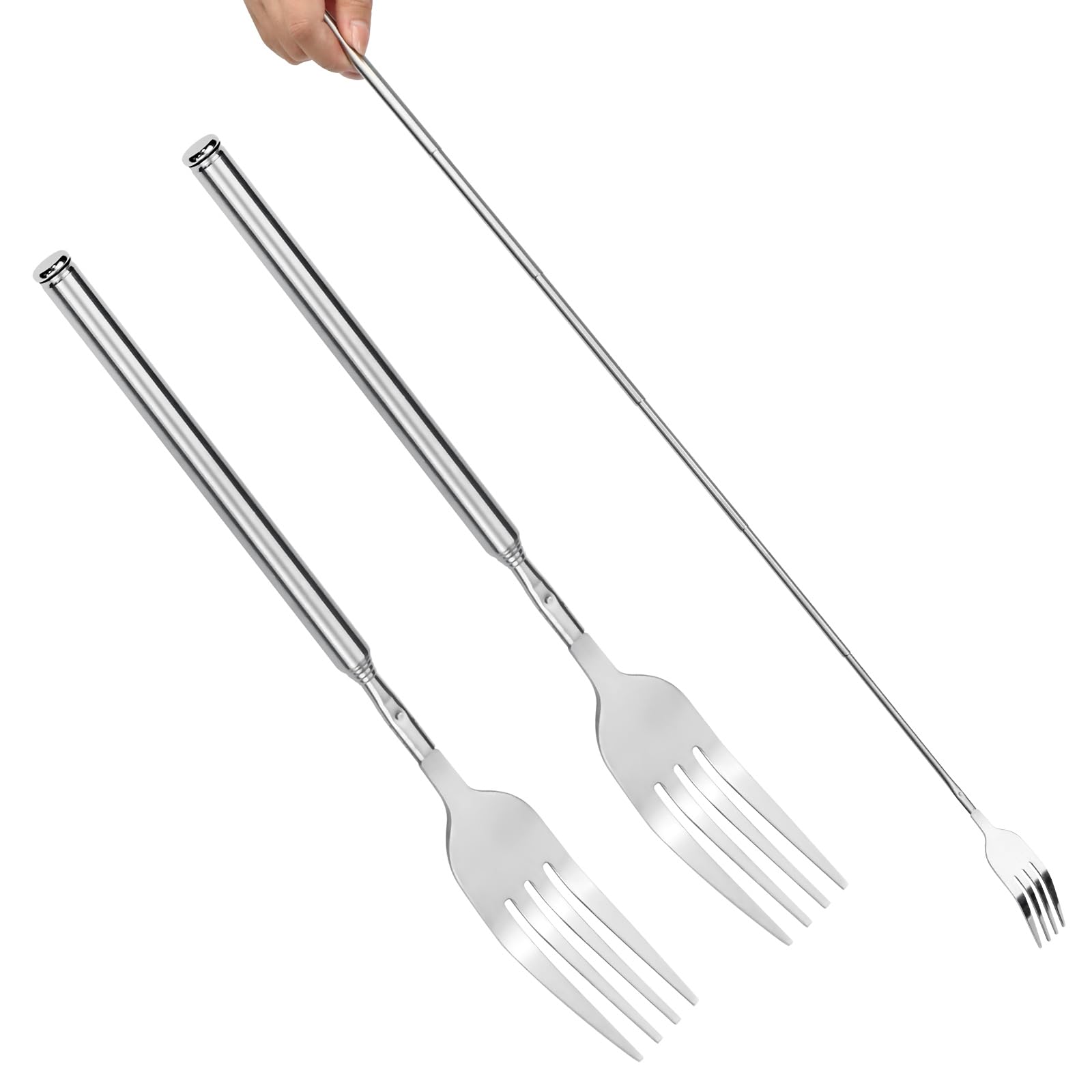 Forchetta Telescopica, 2 pz 64,6 CM in acciaio inox lunga telescopio forcella allungabile forchetta da barbecue manico lungo forchetta per Tostatura Barbecue Cena Frutta Dessert