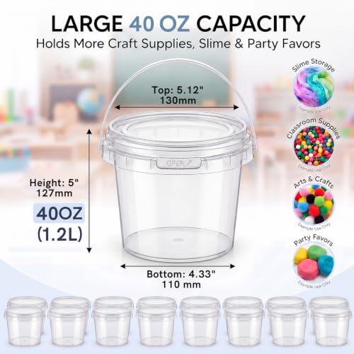Image of Maxcheck 30 Pcs Plastic Bucket with Lids and Handles Bulk, 40oz, Clear