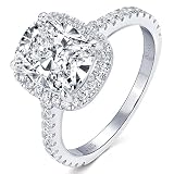 EONFUN 4CT Cushion Cut Moissanite Engagement Halo Rings for Women D Color VVS1 925 Sterling Silver Ring Gift for Wedding Anniversary Promise Ring (Ring Size 5)