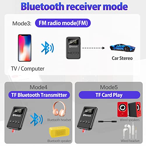 KotiSIG Bluetooth Transmitter Receiver with LCD Screen, Audio V5.0 Bluetooth Adapter for TV to Headphones, 4-in-1 Wireless AUX Adapter for TV/Car/PC/Home Theater/Speakers/MP3 Player - Thumbnail 3