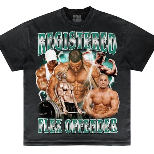 Flex Offender T-Shirt, Funny Gym Meme, Retro Workout, Black