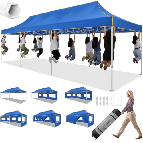 Image of Hoteel 10x30 Heavy Duty Pop Up Canopy Tent with 8 Sidewalls, Blue