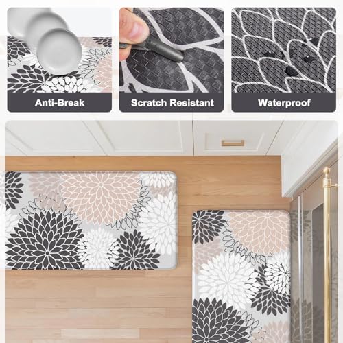 Collive Kitchen Rugs And Mats Cushioned Anti Fatigue Kitchen Mat 2Pcs Non-Skid Waterproof Boho Kitchen Runner Rug Comfort Foam Standing Mat For Office,Laundry,Kitchen Sink,Grey Floral thumb #6