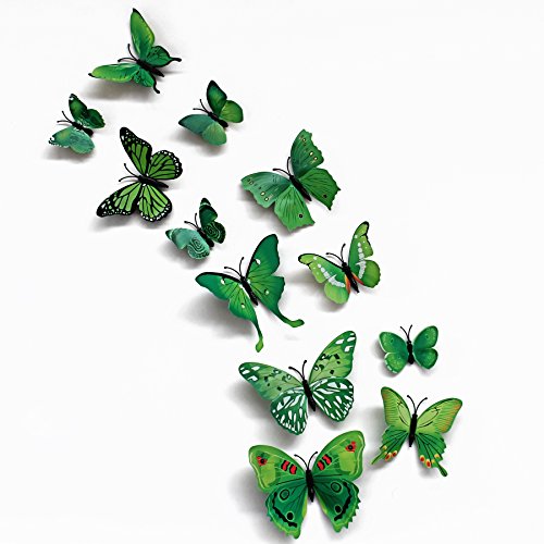 3D Butterfly 12PCS Stickers Making Stickers Wall Stickers Crafts Butterflies (Green)
