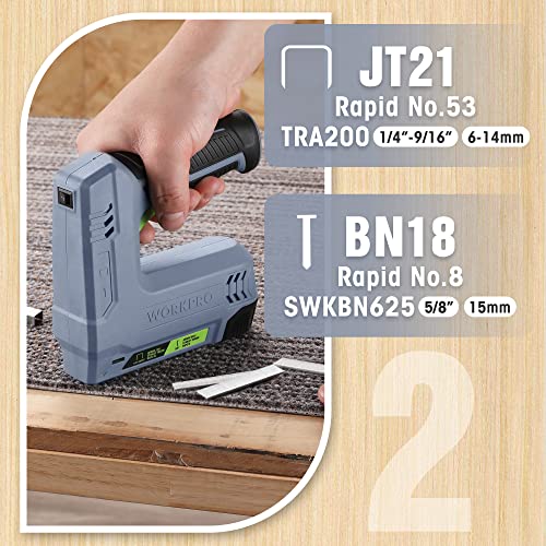 Image of WORKPRO 2-in-1 Electric Cordless 3.6V Power Staple and Nail Gun, 2.0Ah Battery Powered Stapler for Upholstery, Carpentry, Crafts, DIY, Including USB Charger Cable, 2000PCS of Staples and Nails, Grey