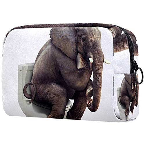 Preisvergleich Produktbild Personalisierte Make-up-Bürstentasche, tragbare Kulturbeutel für Frauen, Handtasche, Kosmetik-Reise-Organizer, lustiger Elefant auf der Toilette